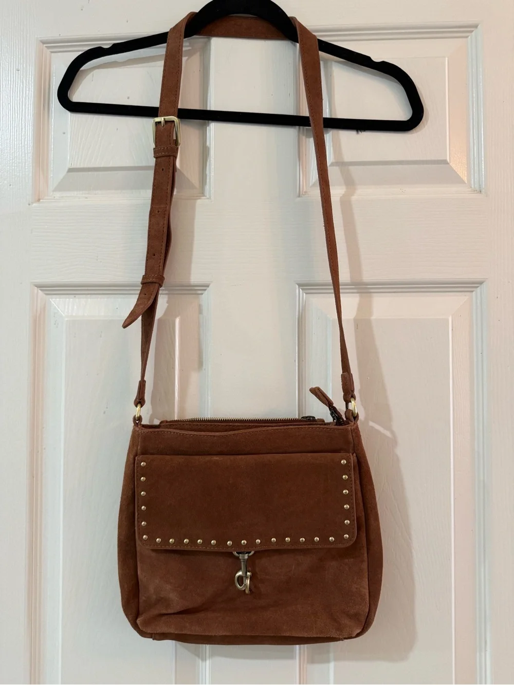 Zara Brown Suede Studded Crossbody Bag
